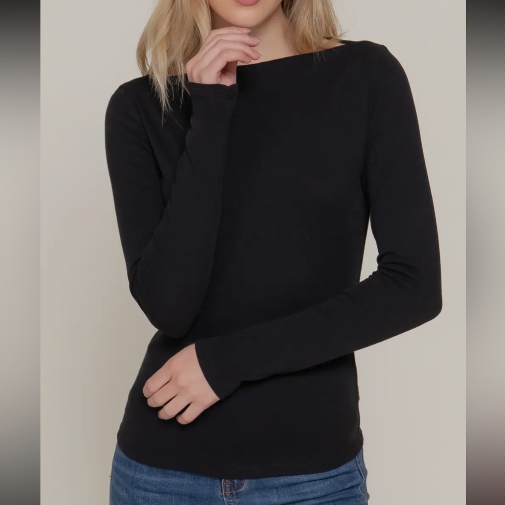 LONG SLEEVE WIDE BOAT NECK BRUSHED KNIT TOP - Picture 2 of 5